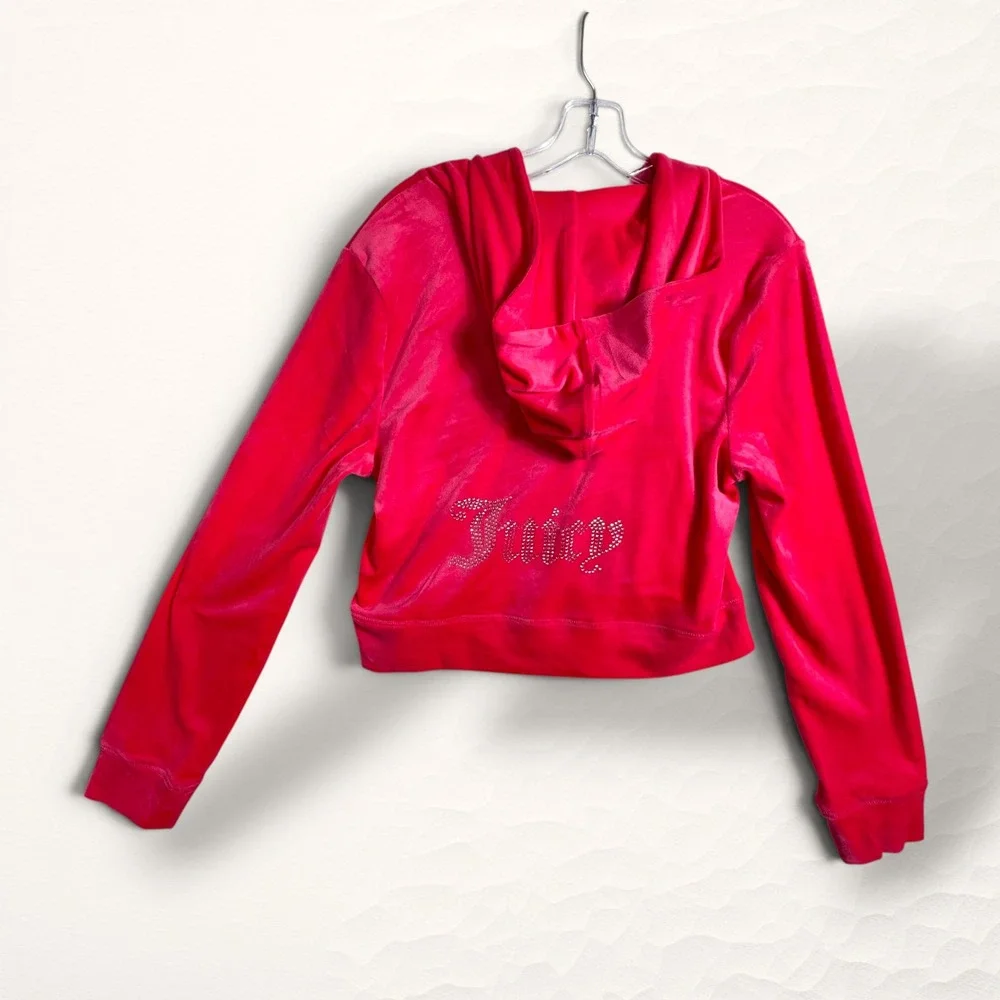 Juicy Couture Tracksuit Women L Pink Y2K Rhinestone Velour Hoodie Pants - Picture 3 of 15